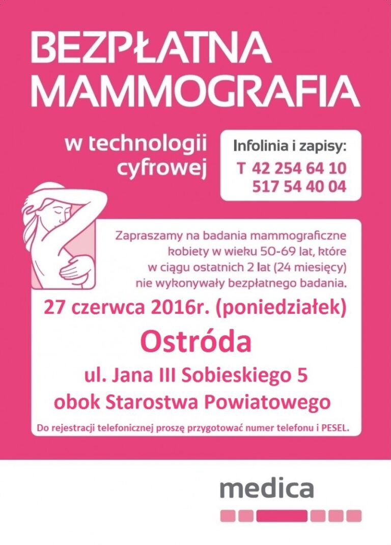 Bezpłatna Mammografia w technologii cyfrowej w Ostródzie – 27 czerwca 2016 r.