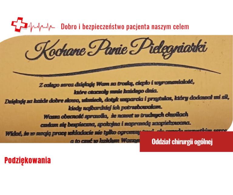 Wzruszające podziękowania dla pielęgniarek z Oddziału Chirurgii Ogólnej